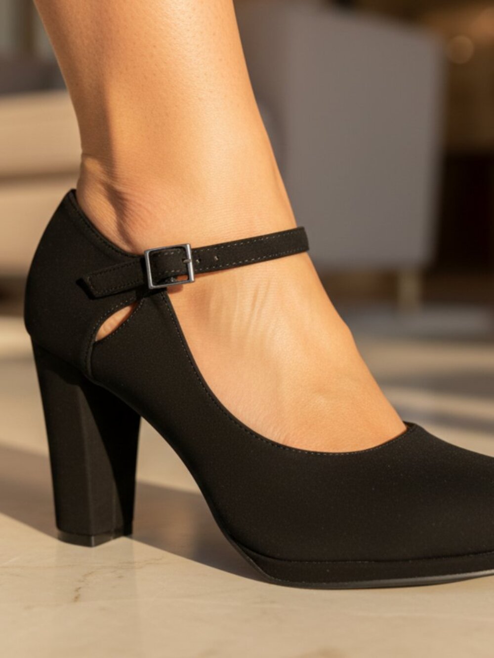 NWT Pazzle Black Ankle Strap Platform Mary Jane Heels - Picture 4 of 8